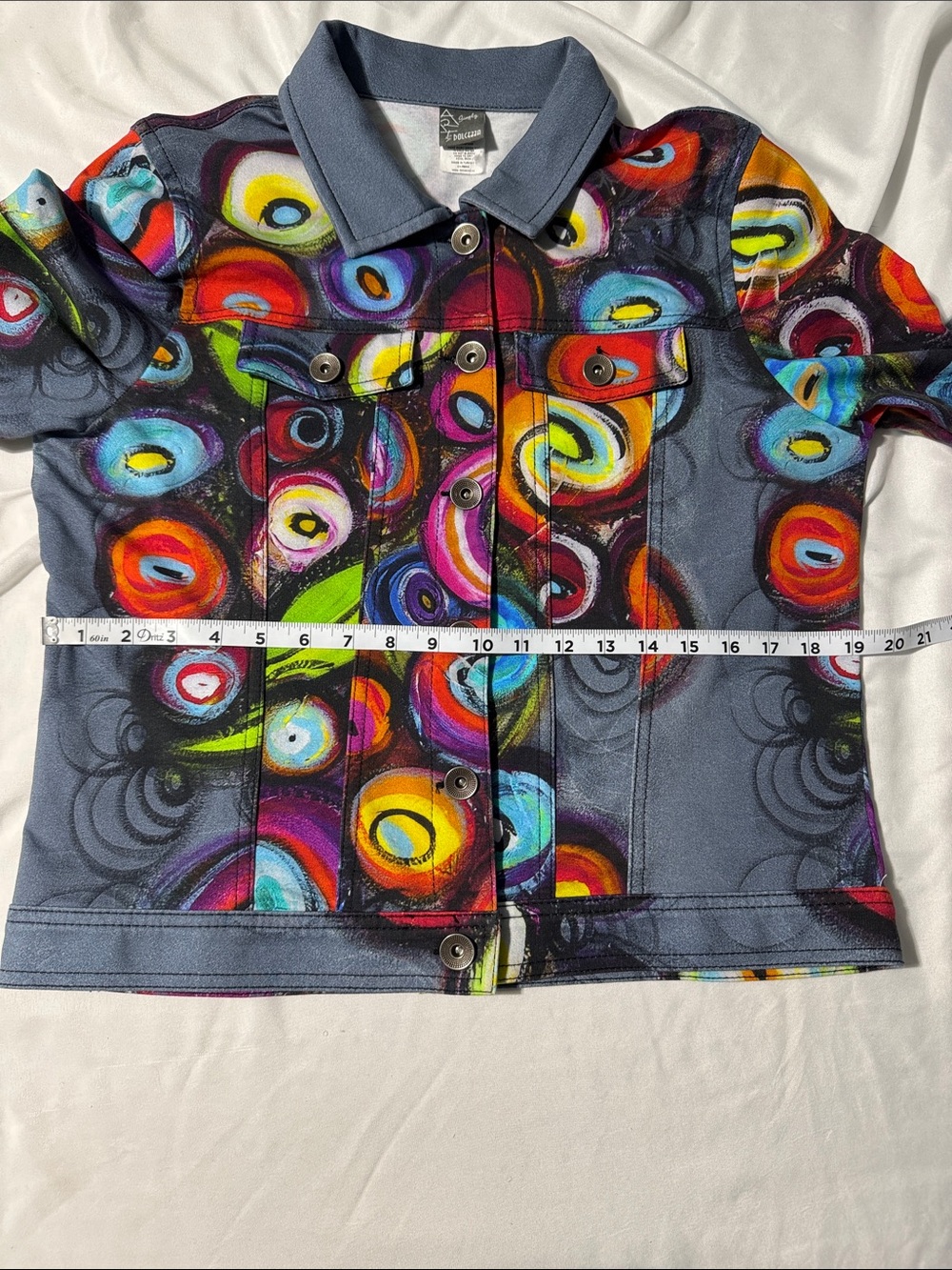 Simply Art by Dolcezza Wearable Art Jacket L Colorful Abstract Stretch Cotton - Picture 10 of 10